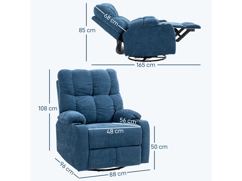  Fauteuil relax tv inclinable,88x96x108 cm,avec repose-pieds,polyester,bleu foncé  - Conforama C