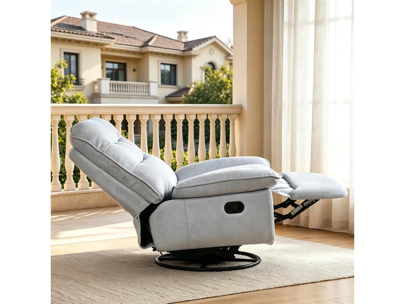  Fauteuil relax pivotant et basculant avec repose-pieds, tissu bleu clair  - Conforama C