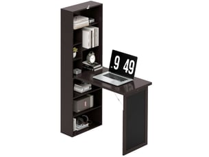 Bureau pliant moderne avec étagère et tableau noir, bois et métal, 98 x 51 x 153 cm, marron