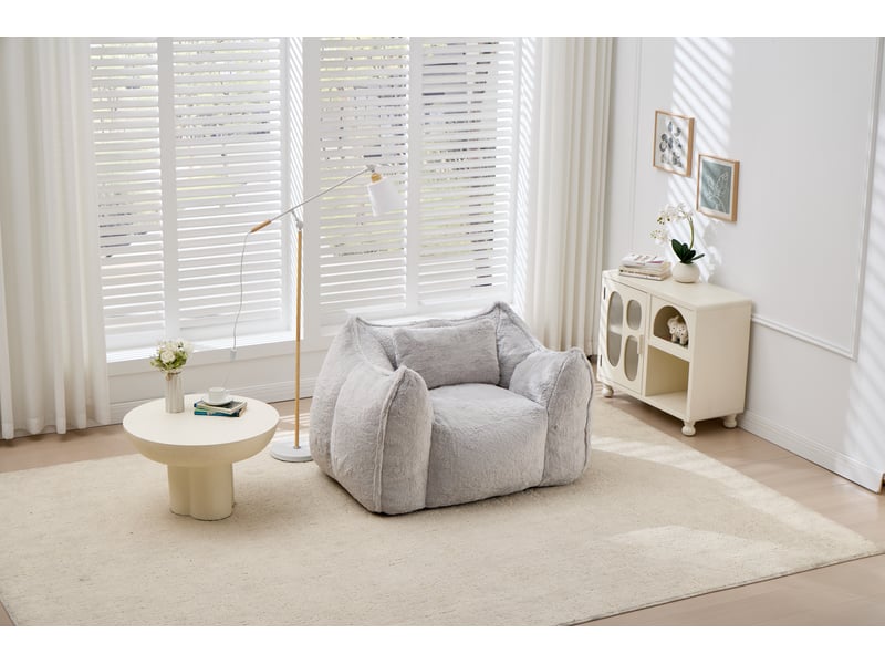  Fauteuil pouf confortable en fausse fourrure,gris  - Conforama E