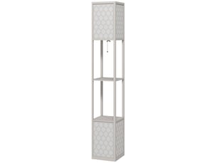 Lampadaire étagère 2 lampes 2 étagères 4 niveaux mdf gris motif nid d'abeille 26 x 26 x 156 cm gris