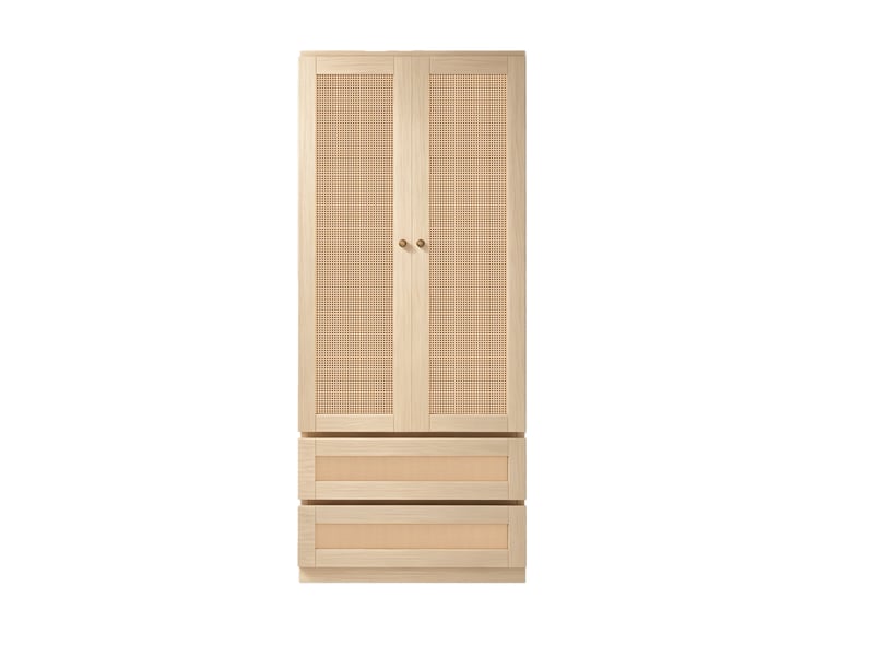  Armoire de chambre 70 x 55 x 170 cm avec tiroirs et étagères, façades imitation rotin, grande rangement, design moderne, naturel Sol Morn - Conforama E