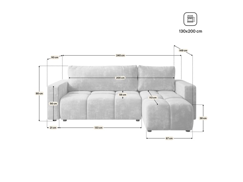  Canapé d'angle ramil, tissu chenille marron clair  - Conforama E