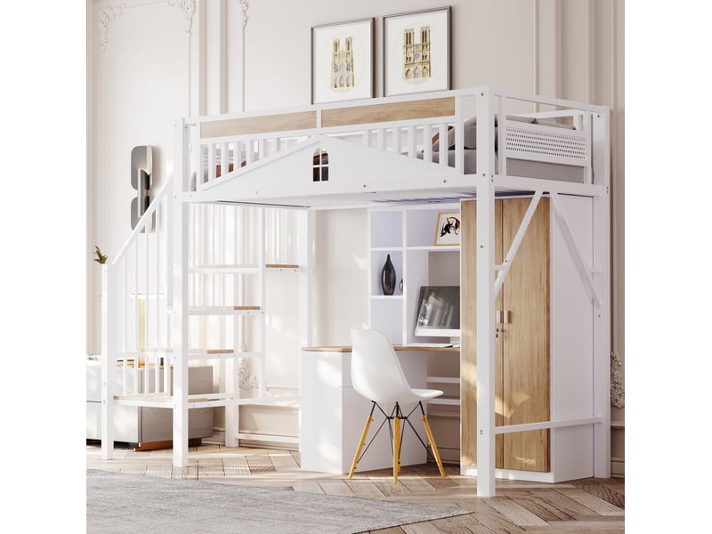 Lit mezzanine enfant 90x200 cm en métal blanc avec échelle sécurisée - Conforama D