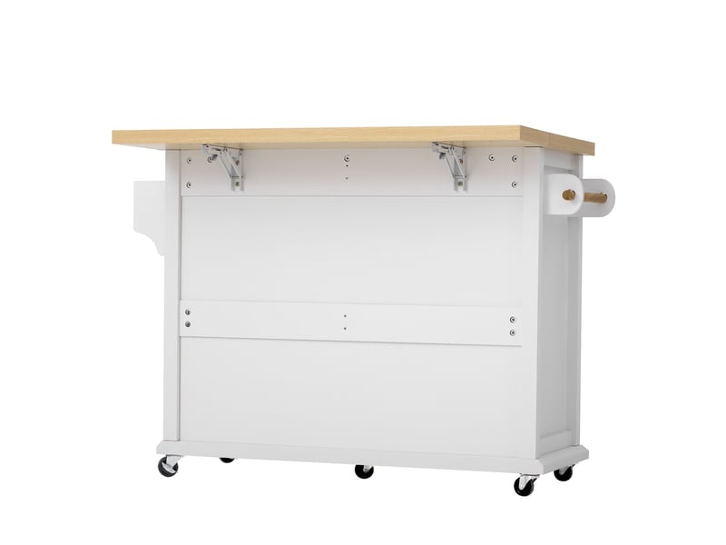  Îlot de cuisine mobile 107 x 45-70 x 90,5 cm, plateau extensible, rangements, blanc et bois Jamama eleni - Conforama W