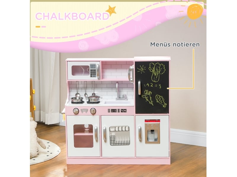  Cuisine d'imitation enfant 83,8 x 26,8 x 81 cm – rose – évier, tableau et accessoires de cuisine  - Conforama D