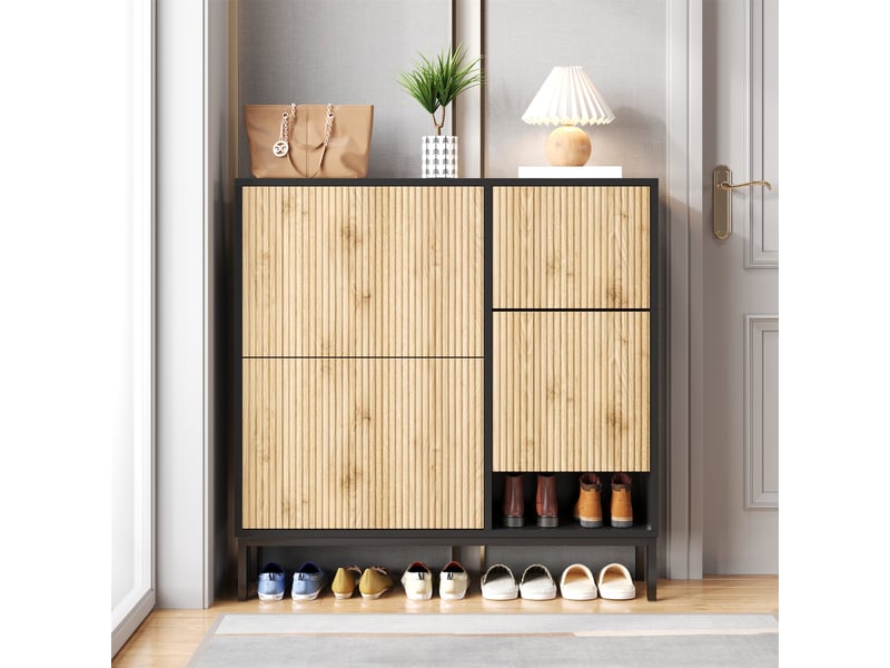  Meuble à chaussures pour l'entrée 12 paires avec banc à langer caché et 3 étagères à chaussures,noir meuble à chaussures noir - Conforama B