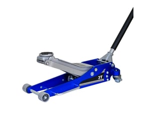 Cric hydraulique 3 tonnes en aluminium et acier, bleu et argent, roues pivotantes, pour suv et utilitaires