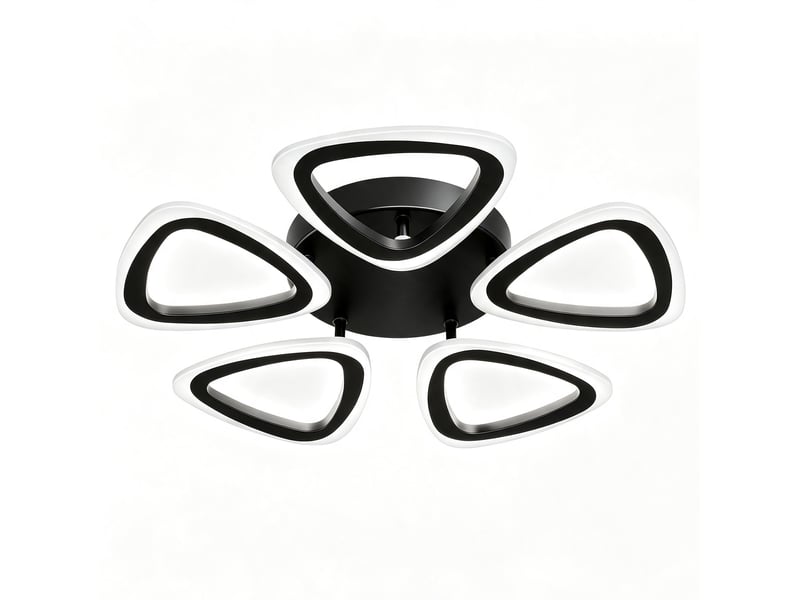  Plafonnier led fleur 5 branches en acrylique, d48 x h7 cm, lampe de plafond 35 w 1999 lm, noir sable, avec mémoire, salon, chambre, cuisine  - Conforama A