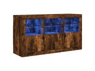 Buffet - bahut - meuble de rangement avec lumières led chêne fumé 123x37x67 cm
