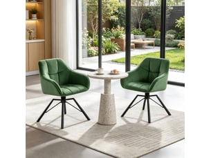 Chaise de salle à manger 57x50x82,5cm, cadre en métal, finition vert foncé, rotation 360°, avec accoudoirs, lot de 2