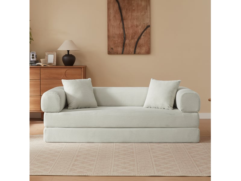  Canapé convertible 3 places 195x89x59 cm beige, sofa modulable, canapé de sol style tatami pliable pour salon et chambre  - Conforama D