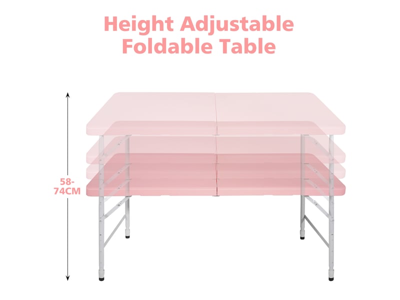  Table pliante portable rose 125 x 61 cm à hauteur réglable, avec poignée, pour jardin et pique-nique  - Conforama B