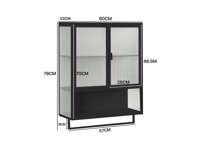 Armoire murale 2 portes vitrées avec niche ouverte et porte-serviettes pour salle de bain, noir, 60 × 23 × 78 cm - Conforama E