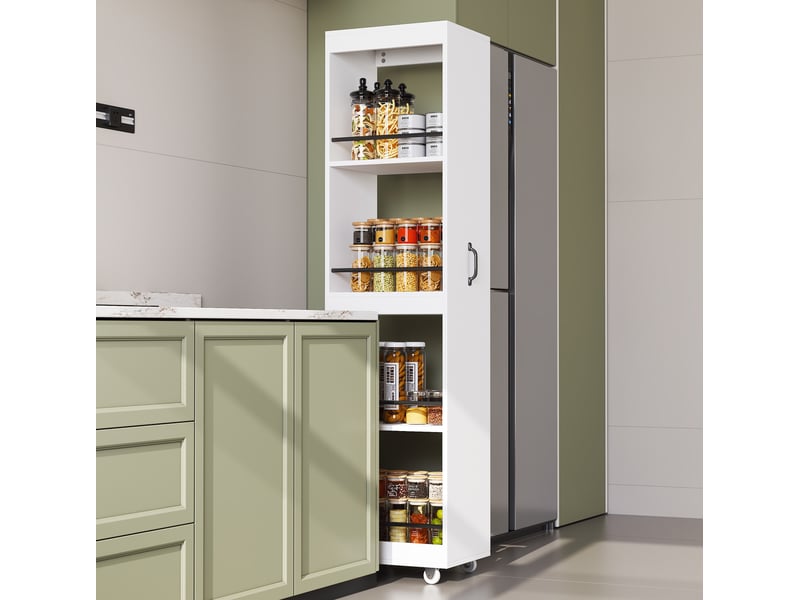  Desserte 40 x 30 x 160,5 cm – blanche – 4 niveaux avec roulettes et barrières de sécurité  - Conforama B