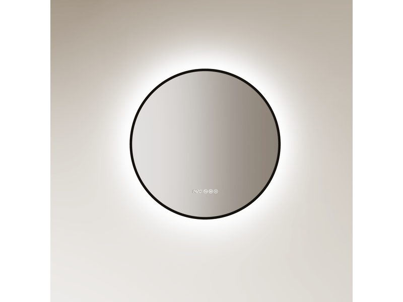  Emke miroir de salle de bain led rond 60x60 cm cadre noir, anti-buée, horloge, tactile, température de couleur et luminosité réglables  - Conforama A