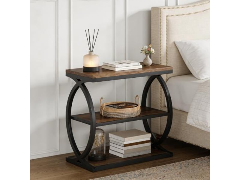 Console d'appoint à 3 niveaux avec étagères ouvertes pour salon en bois et métal noir et brun rustique - Conforama B