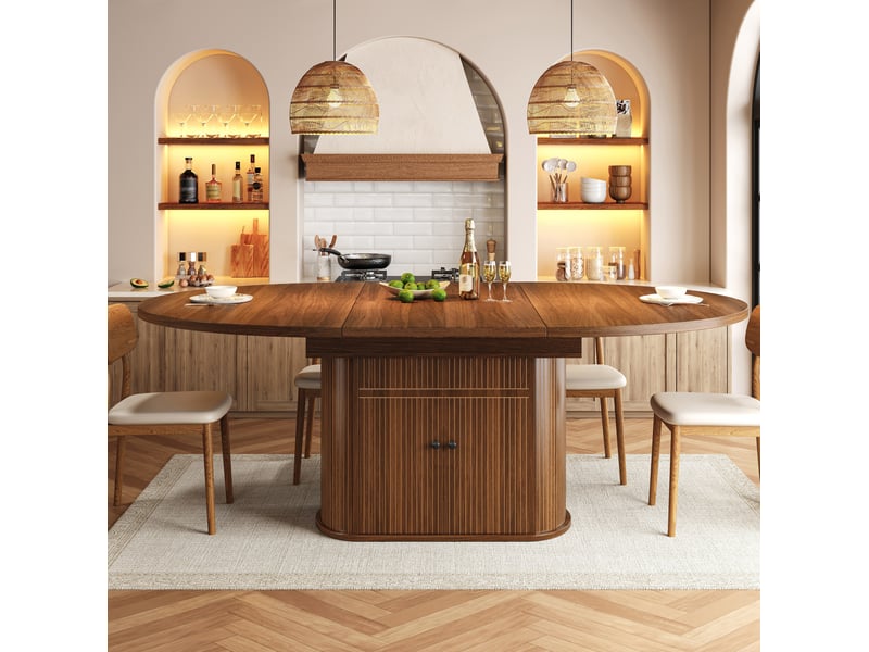  Table à manger extensible avec rangement 118 à 158 cm, mdf marron foncé  - Conforama W