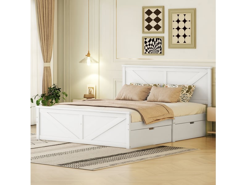  Lit 2 places 160x200 cm avec 4 tiroirs coloris blanc  - Conforama B