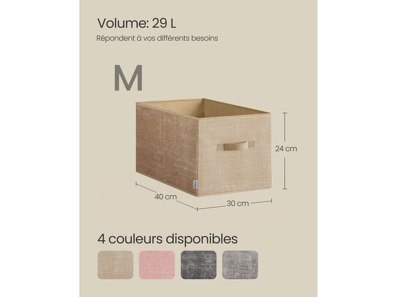  Lot de 3 paniers de rangement pliables 40 x 30 x 24 cm avec 2 poignées style moderne déco chambre en tissu beige 12_0011241  - Conforama B
