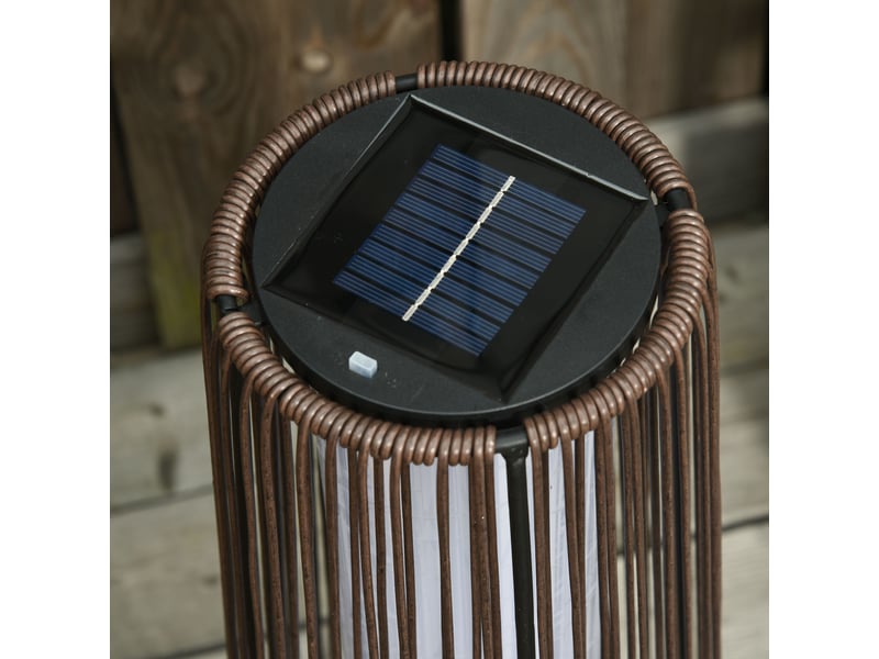 Lampe solaire de jardin led,meulva,21,5x21,5x61 cm,plastique et acier,marron  - Conforama E