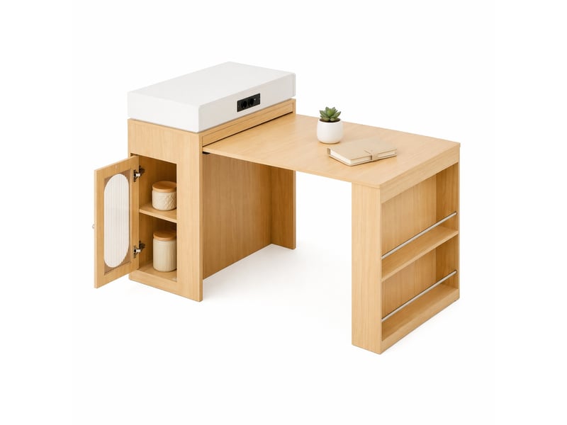  Îlot de cuisine 83x46x96 cm extensible mdf naturel et blanc  - Conforama A