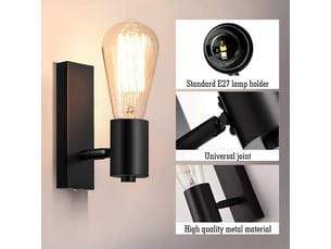 Lot de 2 appliques murales industrielles noires e27, spots muraux orientables et rotatifs pour chambre, salon et cuisine, noir, avec ampoule