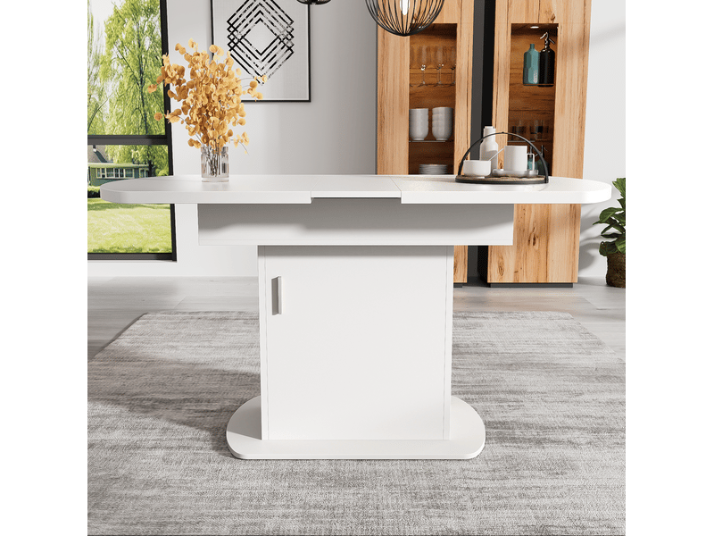  Table à manger ovale extensible 110-130 x 70 cm avec rangement, blanc et argenté  - Conforama E