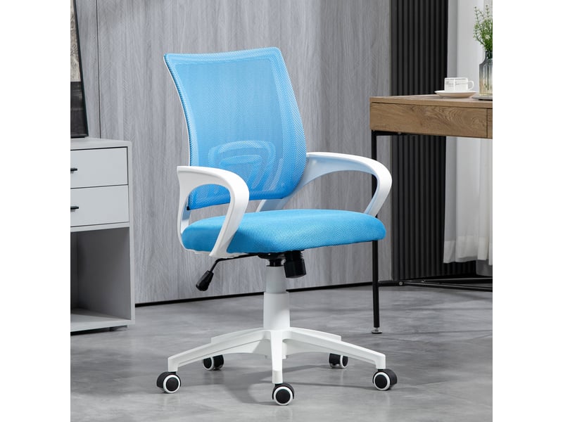Chaise de bureau pivotante en maille, réglable en hauteur et en inclinaison, avec accoudoirs, capacité de charge de 120 kg, bleu clair - Conforama C