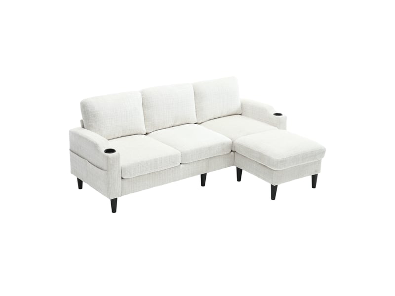 Canapé 4 places en chenille avec pouf de rangement, porte-gobelets, poches latérales et accoudoirs confortables - beige - Conforama A