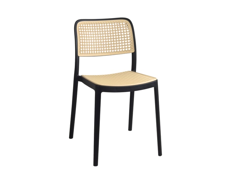  Lot de 2 chaises de cuisine empilables yao imitation rotin noir et beige 481-YAO-NOIR-BEIGE - Conforama C