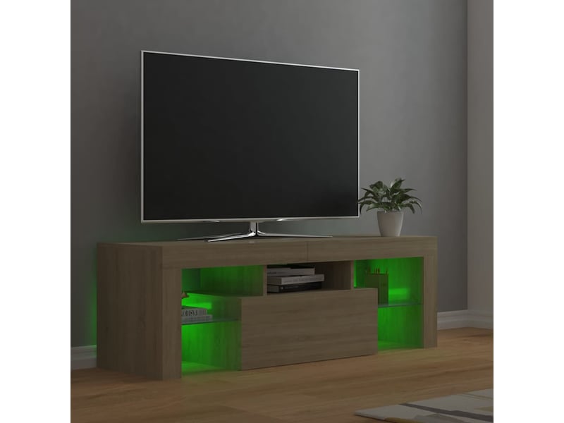  Meuble tv - banc tv - meuble de rangement avec lumières led chêne sonoma 120x35x40 cm  - Conforama E