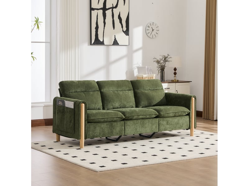 Canapé d'angle fixe 3 places en tissu vert avec méridienne réversible et rangement, idéal pour petits espaces - Conforama B