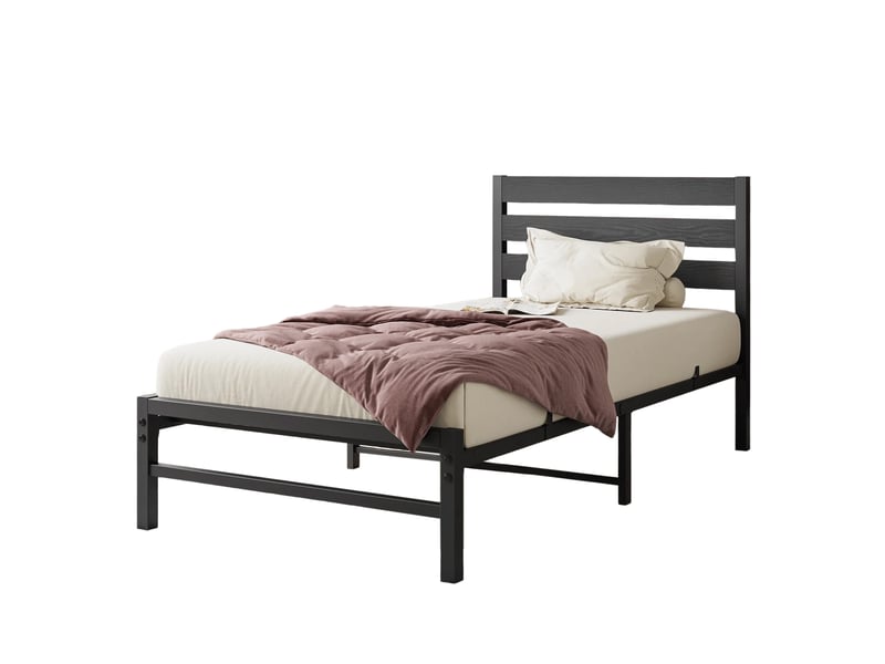  Lit simple 90x200 cm noir design minimaliste, tête de lit mdf, sommier à lattes inclus, stable et polyvalent pour chambre moderne，sans matelas  - Conforama A