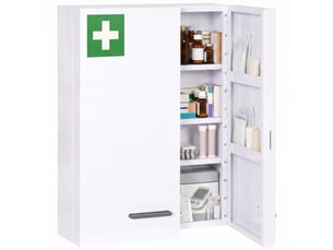 Armoire à pharmacie à 6 étagères avec serrure et 2 clés, acier, 55 x 18 x 60 cm, blanche
