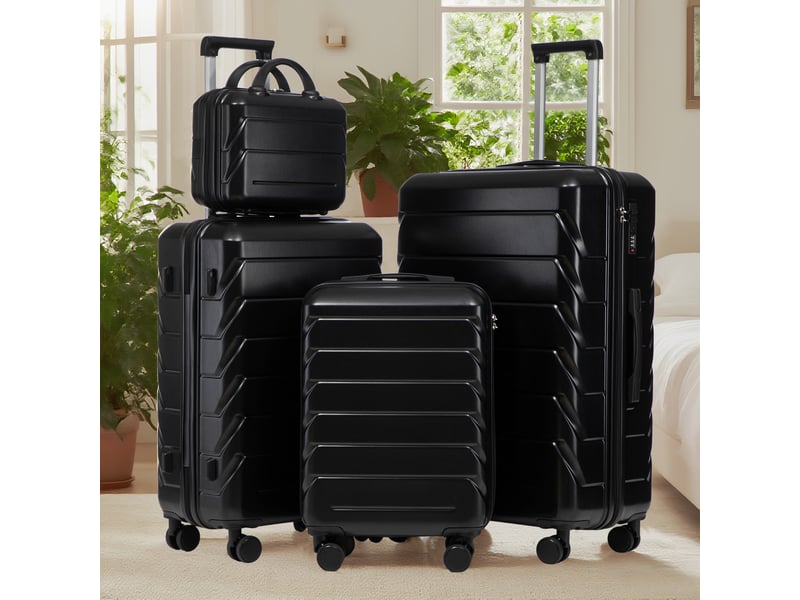 Set de 4 valises rigides,14192428 pouces,avec serrure à code,abs,noir - Conforama B