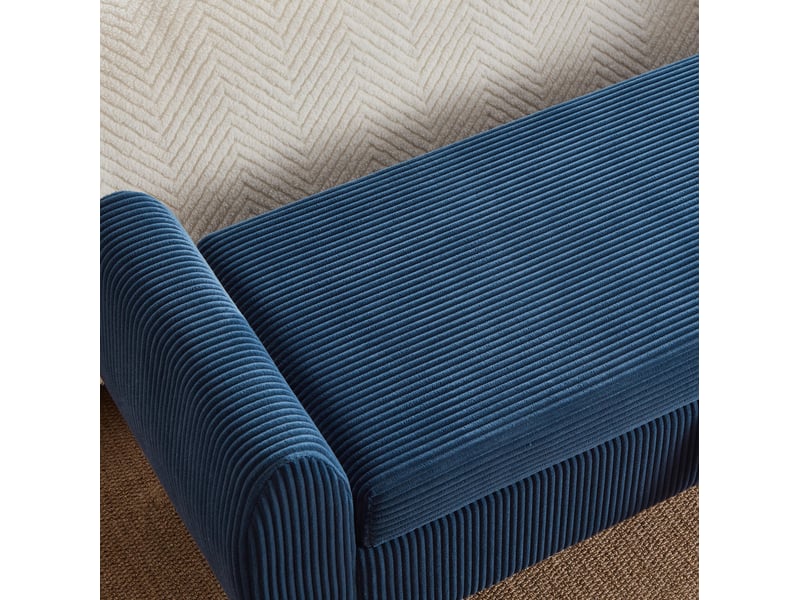  Banc de rangement pliable 145 x 51 x 57 cm en velours côtelé bleu avec pieds en bois  - Conforama E