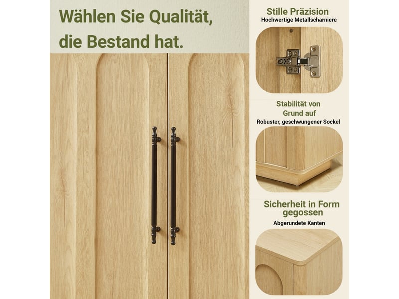  Buffet à façade cintrée avec 4 portes,  meuble de rangement de 160 cm de large pour le salon et la salle à manger, couleur bois  - Conforama E