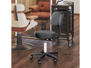 Tabouret massage a roulettes reglable en hauteur pivotant avec dossier ergonomique noir
