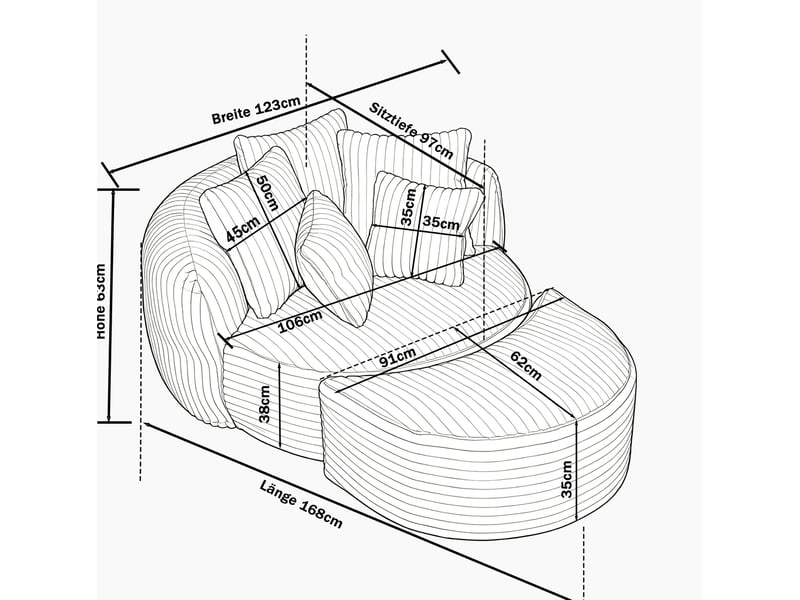  Fauteuil convertible de lecture avec repose-pieds intégré et 5 coussins en chenille côtelée beige  - Conforama C