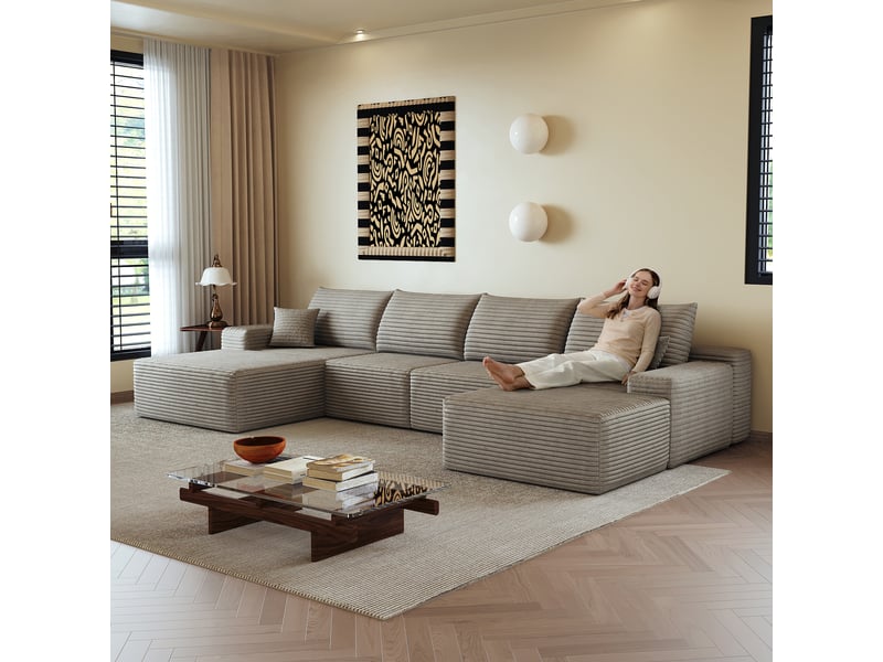  Canapé d'angle, canapé modulable, assise profonde, livré monté, design moderne, 340 cm, pour salon, chambre, camel, appartement  - Conforama C