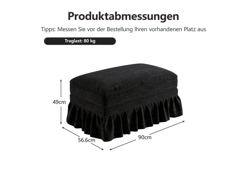  Pouf windsor en chenille noir, repose-pieds confortable pour salon moderne  - Conforama C