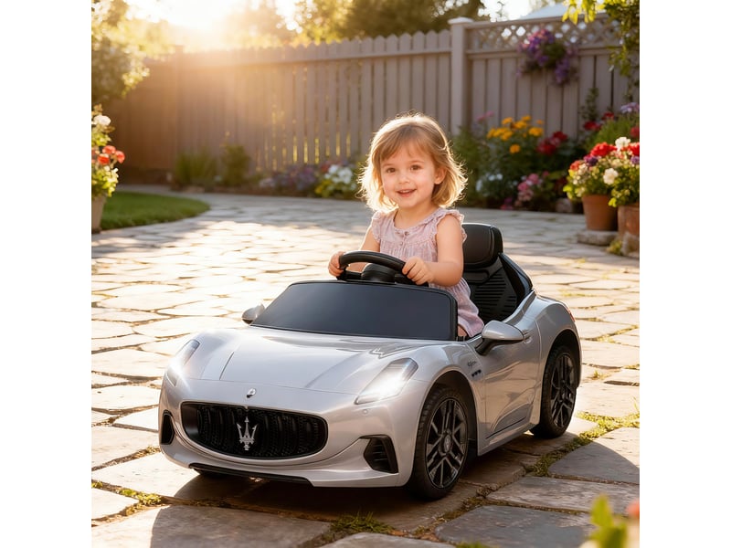  Voiture électrique 12 v pour enfants, jouet à chevaucher avec lumières led, musique et klaxon, pour enfants de 3 à 5 ans, grise  - Conforama C