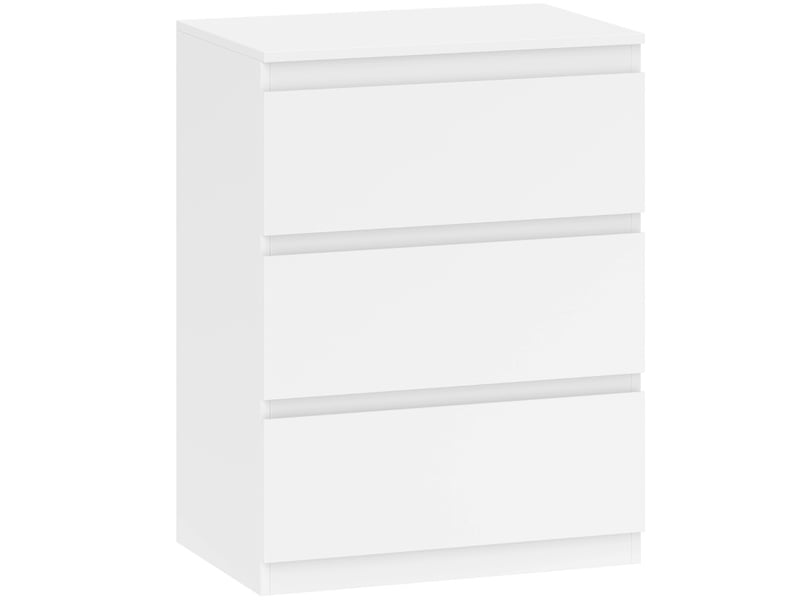 Commode blanche sans poignées avec 3 tiroirs en panneaux de particules fsc, pratique pour chambre, entrée ou salon - Conforama A