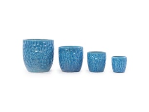 Grand pot de fleurs céramique main fait, ø38cm bleu brillant relief hammerschlag