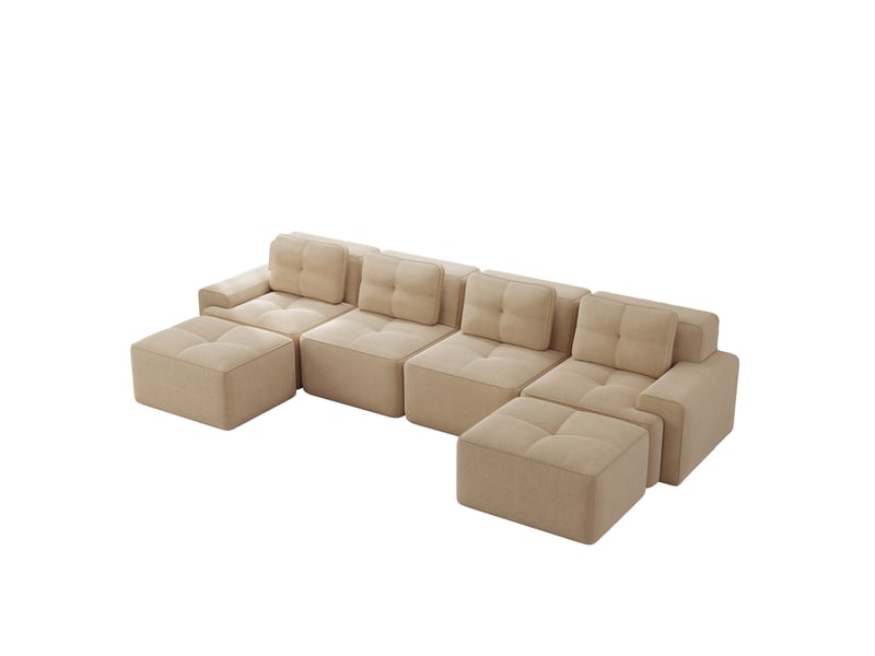  Canapé modulable 4 places 382x177x69 cm avec chaise longue en u sans montage velours côtelé beige  - Conforama A