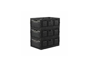 Lot 3 bacs de rangement pliables en plastique noir 40 x 60 x 25,9 cm