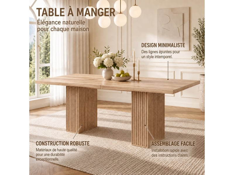  Table extensible pour 6 à 8 personnes avec rangements, 150 à 190 × 90 cm, couleur chêne  - Conforama B