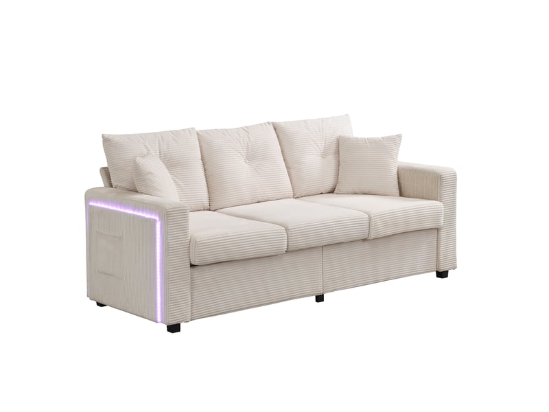  Canapé d'angle modulable et canapé 3 places avec pouf, canapé forme l en velours côtelé doux avec éclairage led intelligent.  - Conforama W