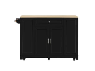 Îlot de cuisine mobile à roulettes – espace repas extensible, tiroirs multifonctions, poubelle noire, design moderne
